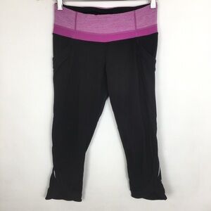 Lululemon Capri Leggings Tulip Hem Black Pink Stretchy Athletic Workout Pants